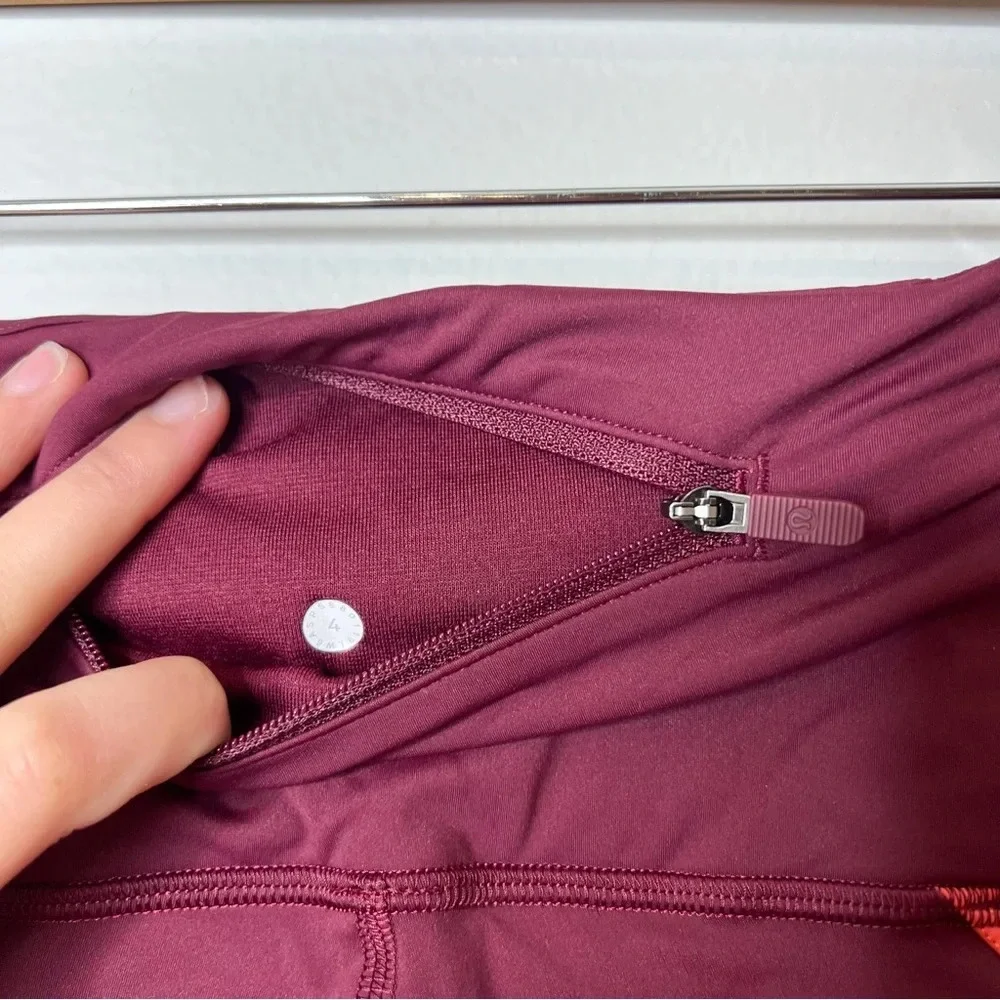 Lululemon Zip The Line Crop Leggings *23 in Deep Ruby / Poppy Coral